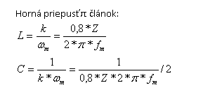 Horná priepusť – π článok (výpočty L a C)